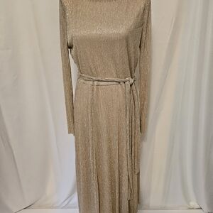 NWT Anne Klein Elegant Gold Sparkly Long-Sleeve Dress Size 12